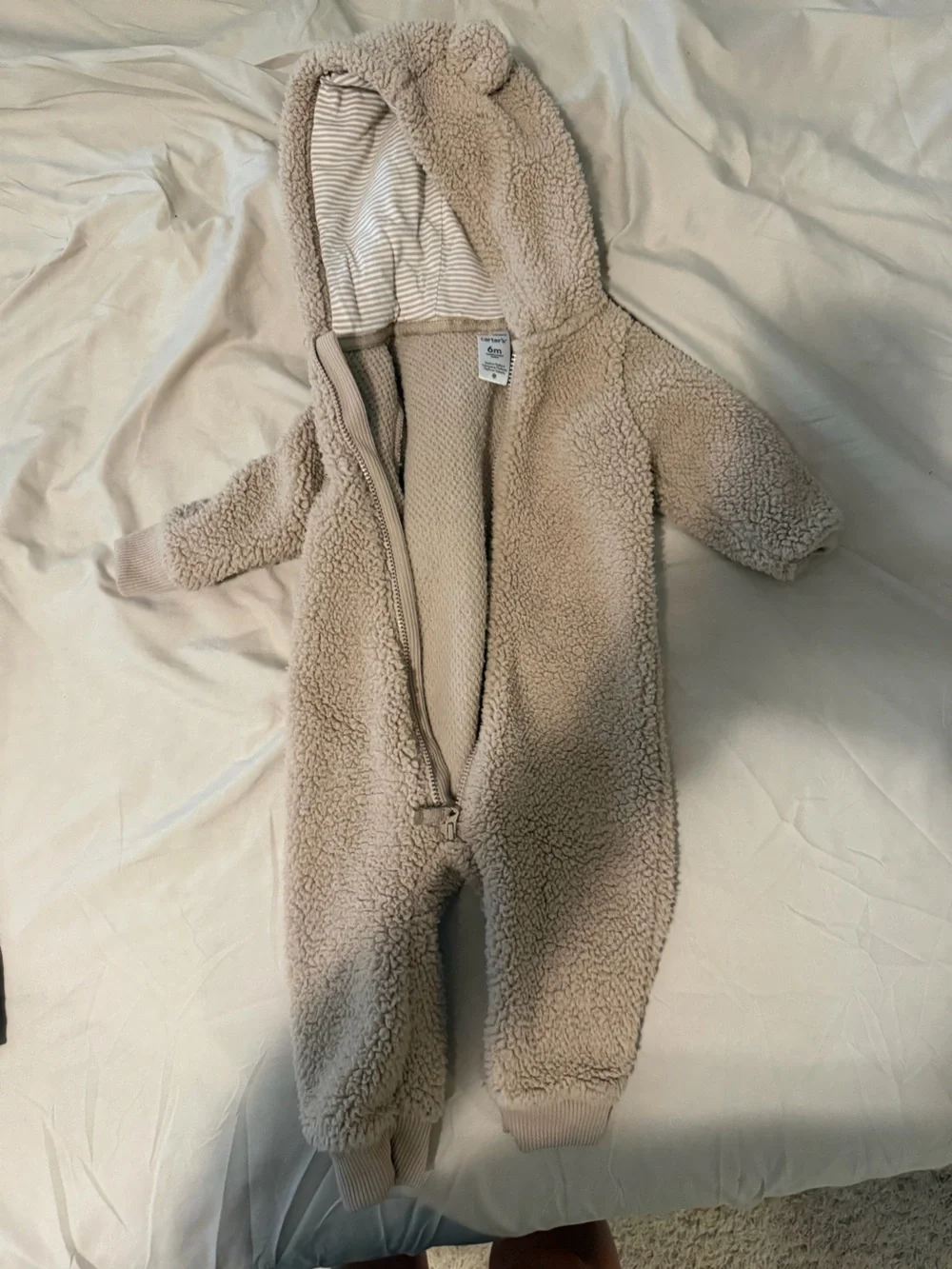 Carter's Beige Teddy Bear Sherpa Hooded One-Piece